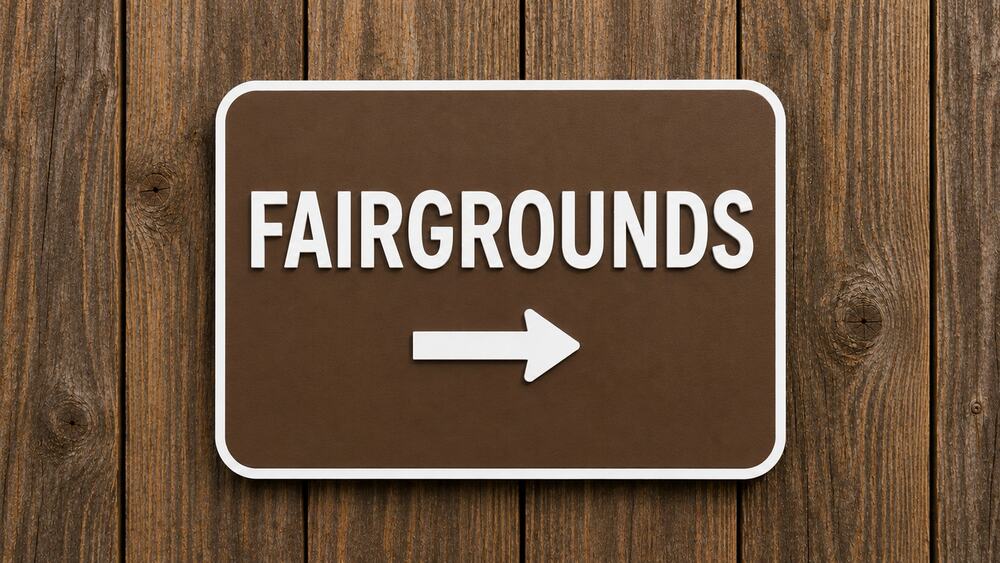 FAIRGROUNDS ARROW Road Sign County State Fair